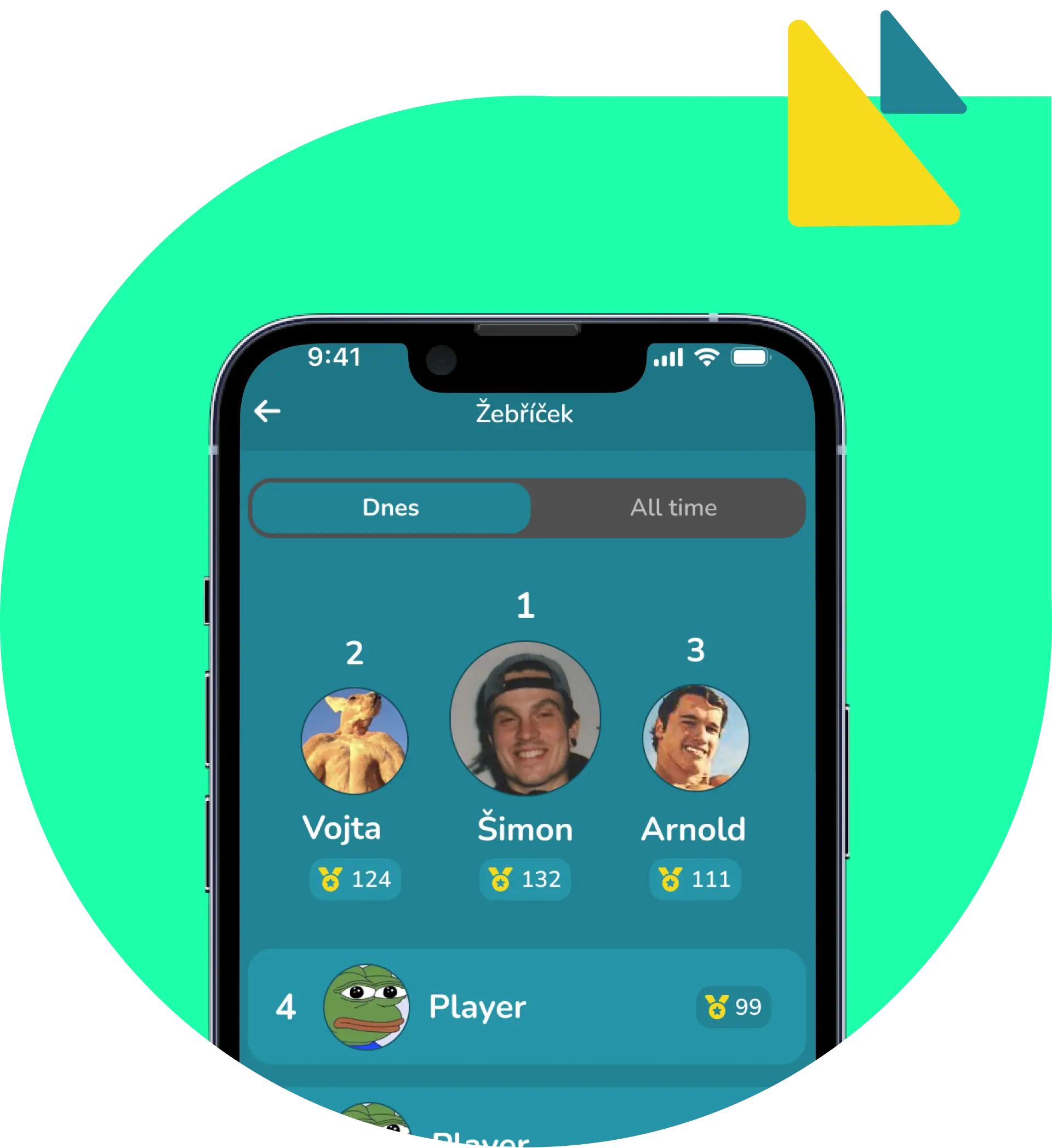 Leaderboard s nejlepšími hráči a jejich skóre v aplikaci GO10!
